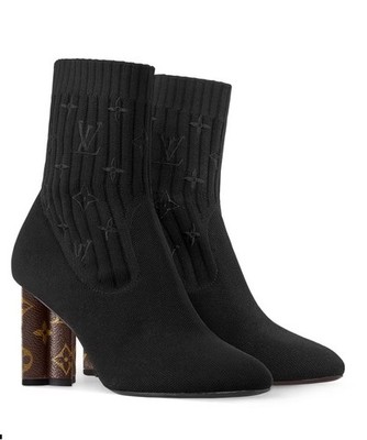Louis Vuitton Silhouette Line Knit Logo Black Women's Sock Ankle Boot