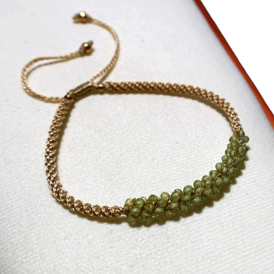 Sunlit Olivine~ Natural Peridot Artisan Made Beaded Macrame Gemstone Bracelet - Image 4 of 4