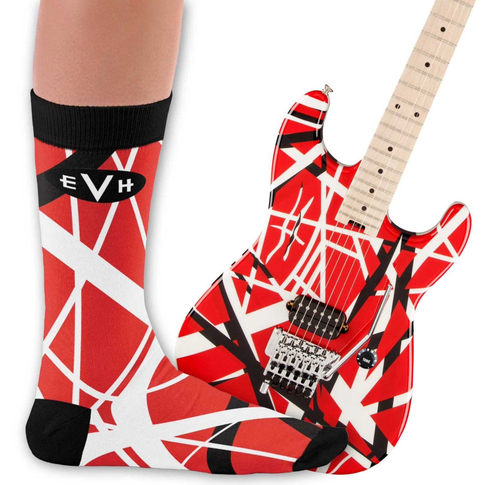 Eddie Van Halen Striped Red, Black & White Socks Men's US 8-12