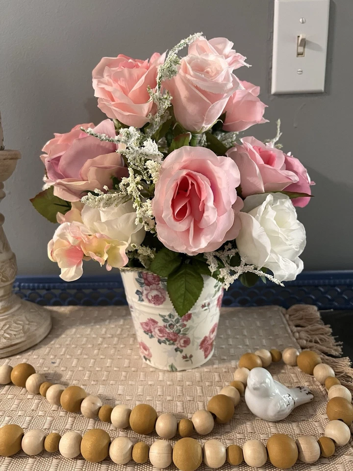 Conjunto de guirnalda y arreglos florales de rosa rosa Cottagecore, decoración de habitación para niñas Foto 3 de 4