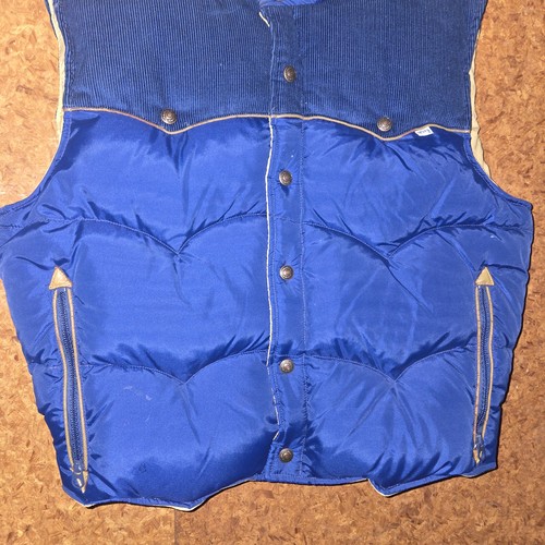 Vtg 80s 90s Levis Western Puffer Down Vest Blue Tan XL Corduroy Button USA - Picture 6 of 10
