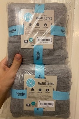 2 Martha Stewart 4pcs 100% Cotton Grey Ribbed 8 Wash Cloths Set 13 x13  $52msrp