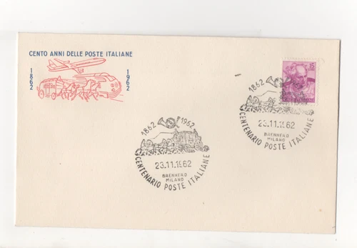 ITALY - FDC - 1962 - HUNDRED -YEARS-OF-POST-ITALIAN-1862-1962-BRENNER-MILAN