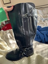WHITLEY 29482 Women's Black Knee High Riding Boots Zip Buckle Size 10W