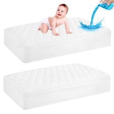 2 Pack Waterproof Quilted Baby Crib Mattress Protector, Fitted Deep Pocket, Soft