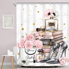 Fashion Pink Shower Curtain 60Wx72H Flower Perfume Girly Curtain for Girls Wo...