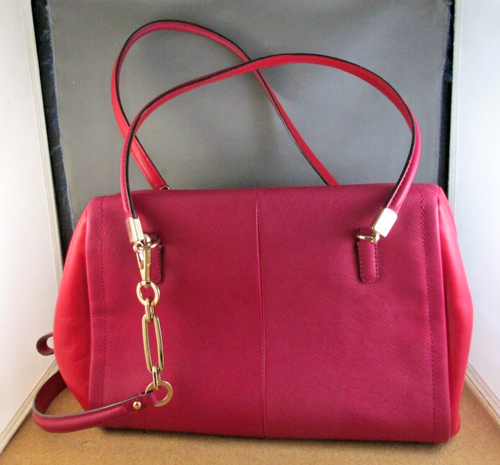 Coach Fuchsia Pink/Red Leather Tote Dual Shoulder Strap Handbag Purse Hand Bag - Picture 6 of 18