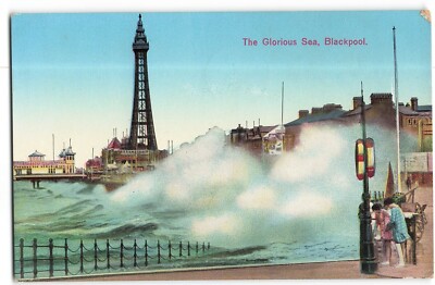 Glorious Sea 1932 stürmische raue Gischt Blackpool Postkarte