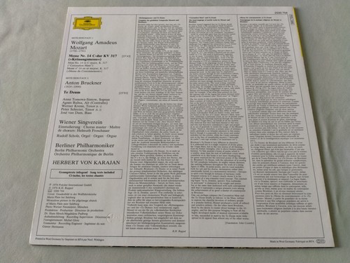 MOZART Coronation Mass/BRUCKNER Te Deum Tomowa-Sintow Baltsa Karajan vinyl LP - Picture 3 of 6