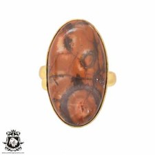 Size 10.5 - Size 12 Adjustable Bird Eye Jasper 24K Gold Plated Ring GPR708