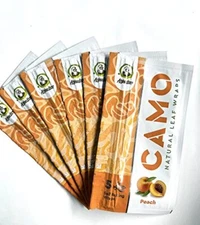 Camo Natural Leaf Wraps PEACH Self Rolling Herbal Wraps (6 Packs / 30 Sheets)