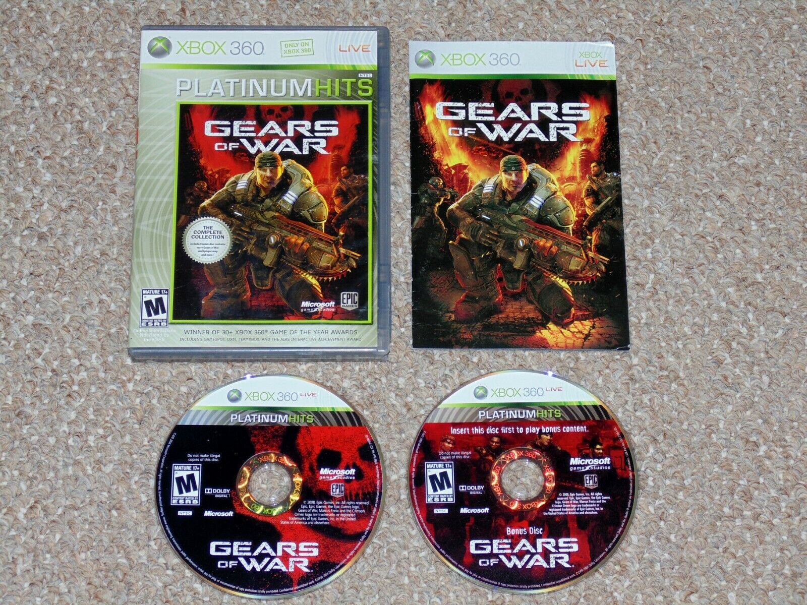 Gears Of War 2-Disc Bonus Edition Xbox 360 Complete Collection Platinum  Hits NEW 882224743068