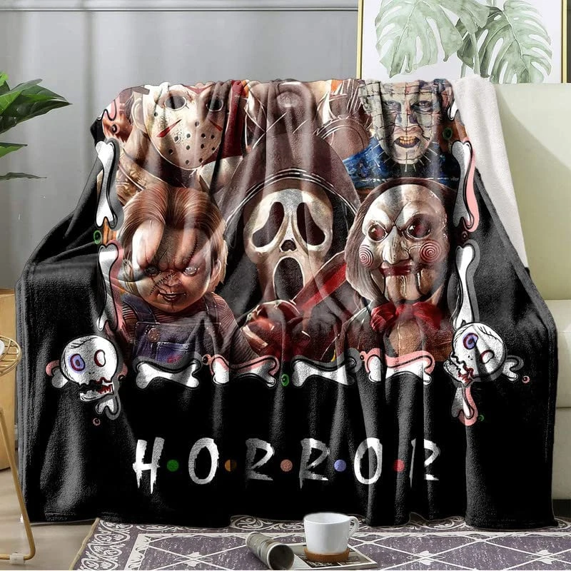 Horror Movie Watching Halloween Throw Blanket Scary Movie Fuzzy Flannel for Couc
