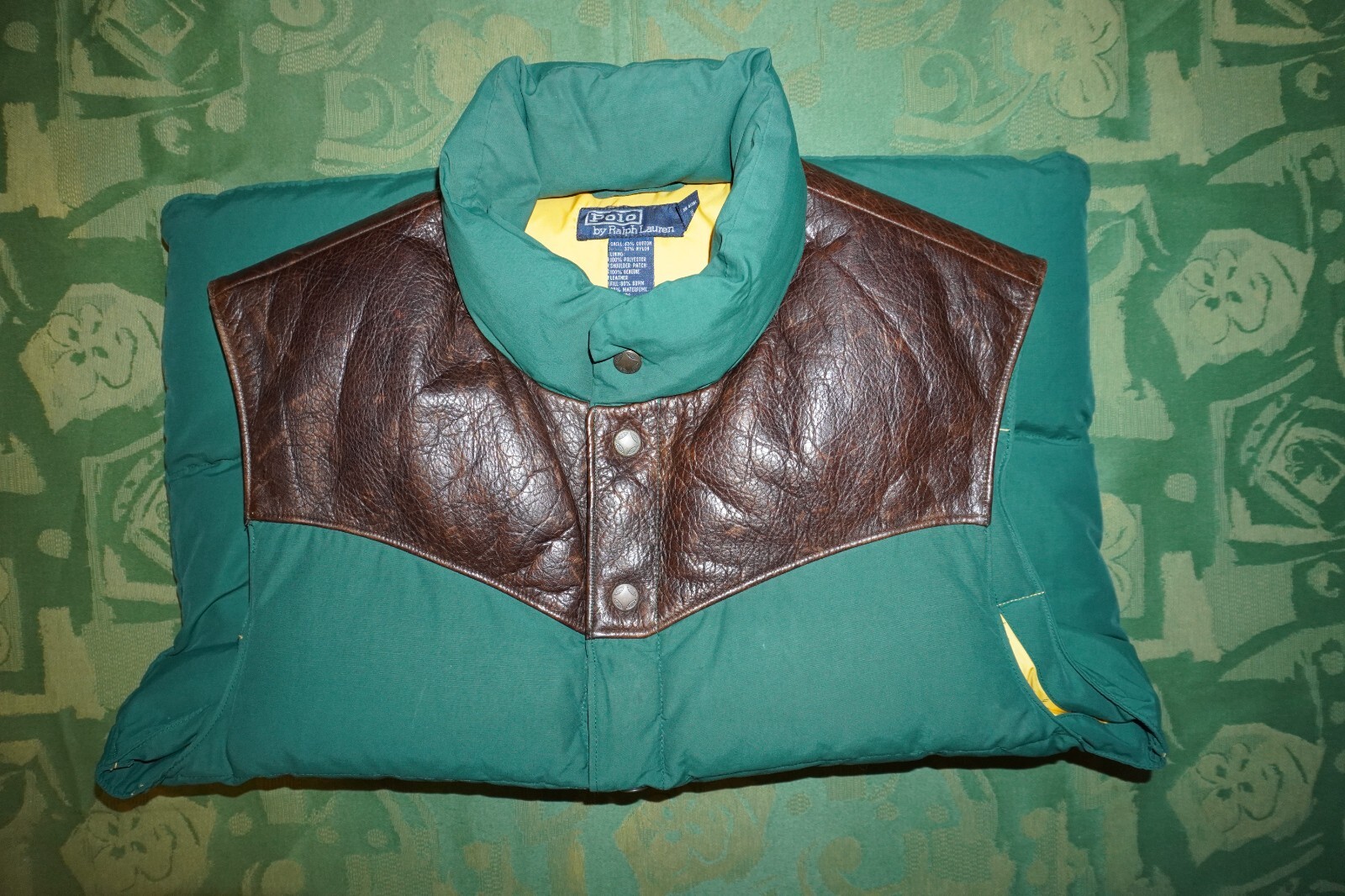 VTG RARE Men’s Polo Ralph Lauren Western V puffer Leather Yoke Vest