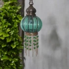 B291 Handmade Green Glass & Brass Hanging Lantern | Mouth Blown | Wrought Iron
