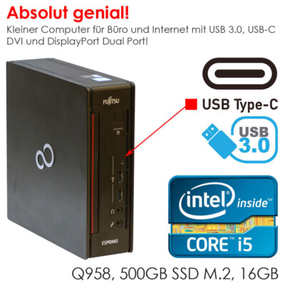 Fujitsu Esprimo I5-9500T 16GB DDR4 500GB SSD USB-C Windows 11