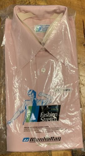 NOS Manhattan Fashion Stretch Half Sleeve Button Up Shirt Sz 16 USA