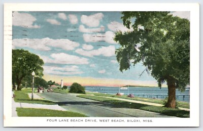 Postcard Four Lane Beach Drive, West Beach, Biloxi Mississippi  Posted 1942