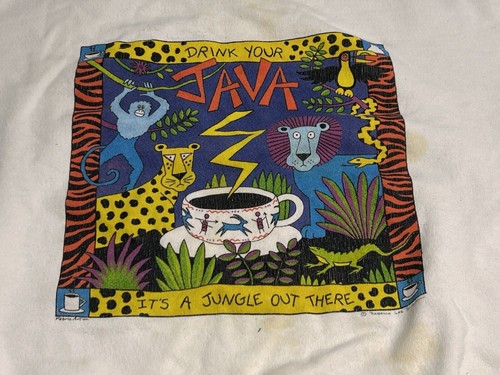 Vintage 90s Nature Jungle Animals Sweatshirt Drink Your Java Cute Cartoon Sz XL - Picture 3 of 10