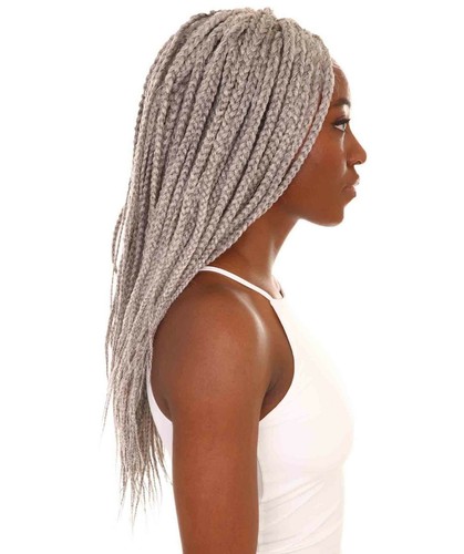 LUXLUXE Uyai Straight 23" 4X4 Hand-Tied Lace Braided Wig,BLT-0122, Grey - Picture 5 of 11