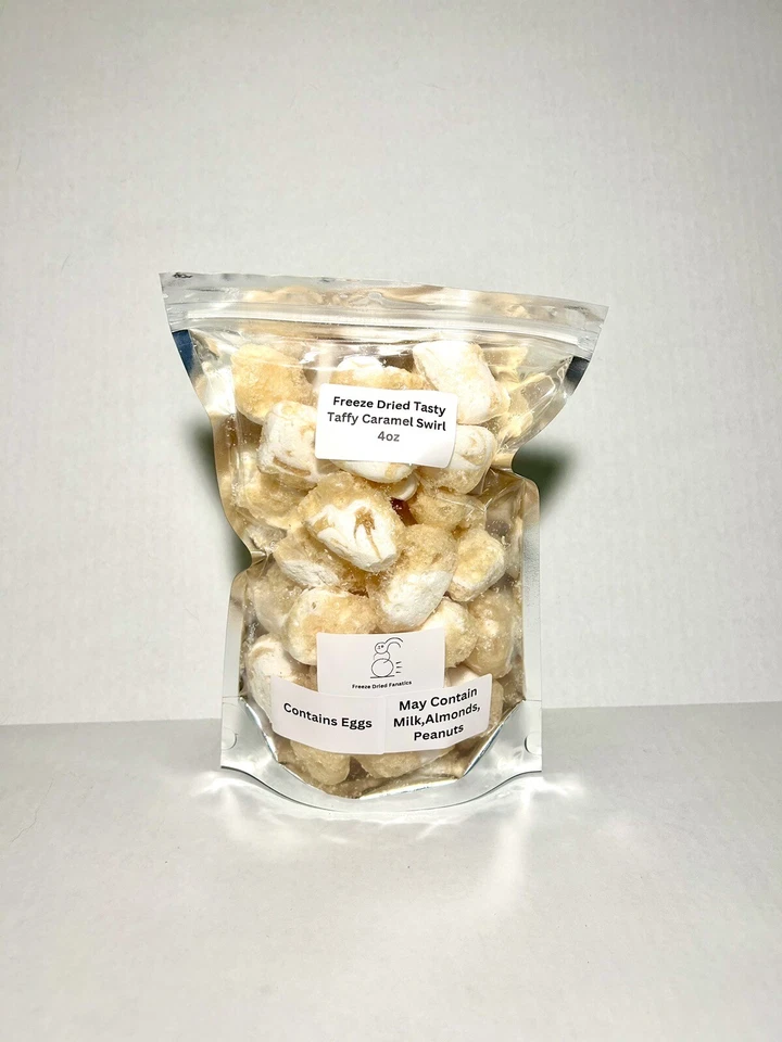 FREEZE DRIED FANATICS Freeze Dried Tasty Taffy Caramel Swirl Saltwater Taffy 4 Oz Made Fresh