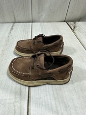 SPERRY TOP SIDER INTREPID BOYS 7M BOAT SHOES BROWN LEATHER SLIP ON CASUAL