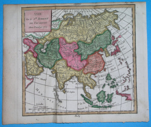 1750 ORIGINAL MAP ASIA CHINA PERSIA INDIA THAILAND MALAYSIA PHILIPPINES ARABIA
