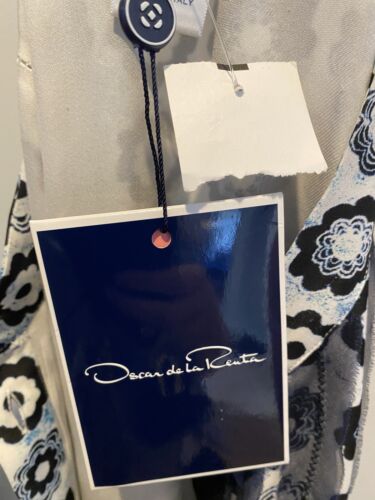 NWT OSCAR DE LA RENTA Navy/White silk floral button front dress w/ organza sz 10 - Picture 6 of 6