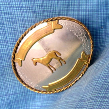 Western Horse Trophy Belt Buckle Cowboy Cowgirl Award Nickel Silver Vtg .GMP097
