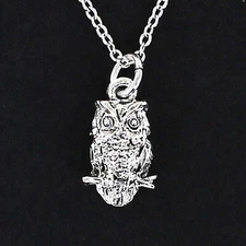 OWL NECKLACE on Chain or Charm Only - Pewter Night Nocturnal Bird Fly Eyes Wise