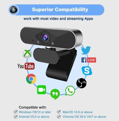 Webcam for PC, 1080P HD PC Web camera with USB Microphone With Adjustable Base - Picture 6 of 7
