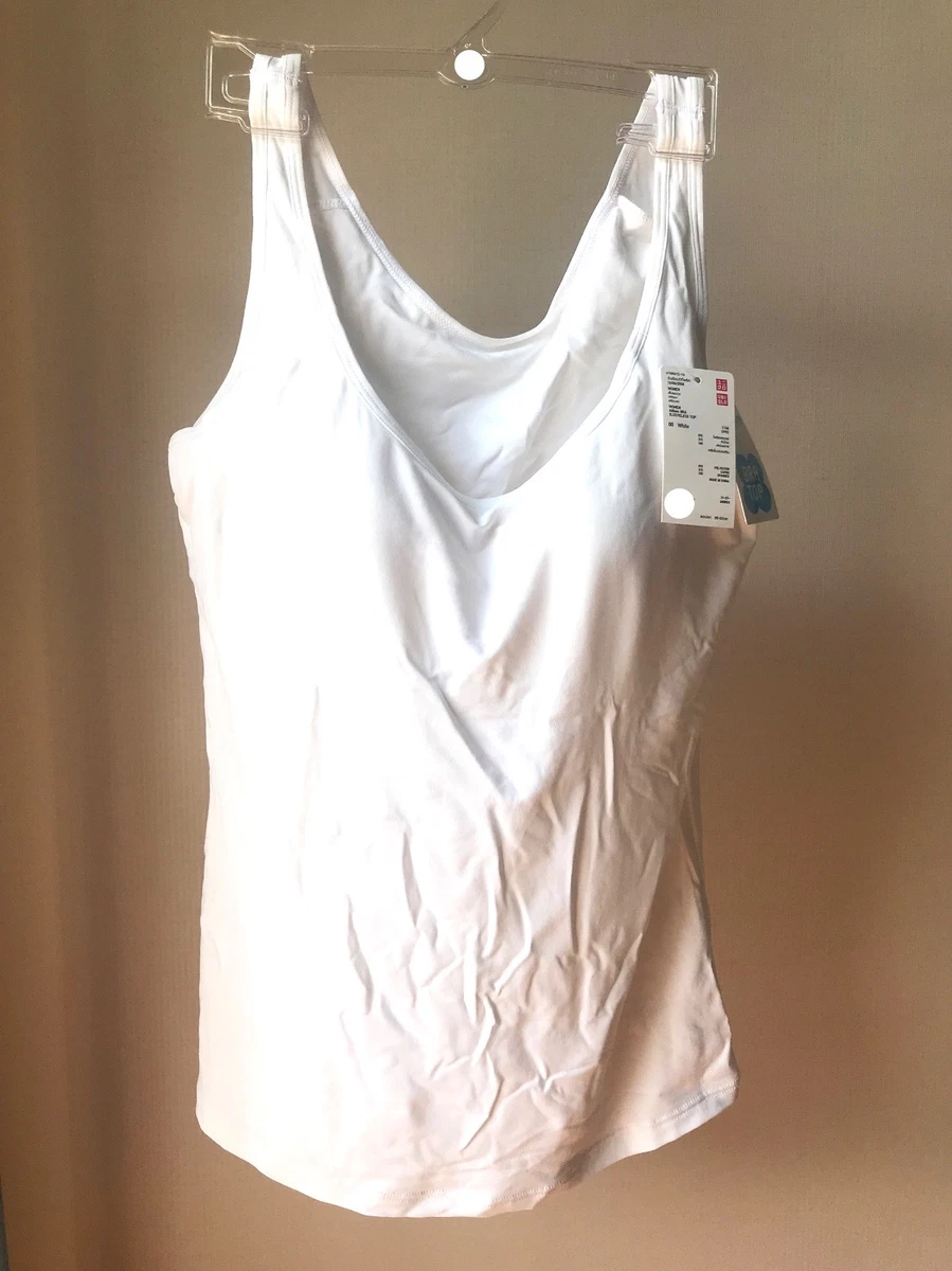 UniQlo Bra Sleeveless Top All Seasons Airism Tank Built-in Bras Women (M,  White)