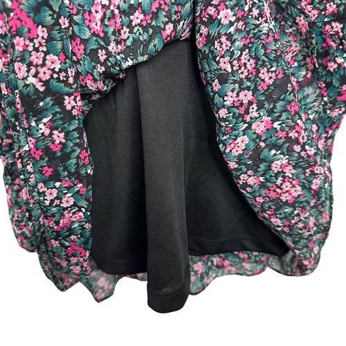 AQUA Girls Asymmetrical Ruffle Floral Green Pink VNeck Long Sleeve Smocked Dress - Picture 5 of 10