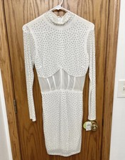 Windsor White Long Sleeve Rhinestone Mini Dress US M