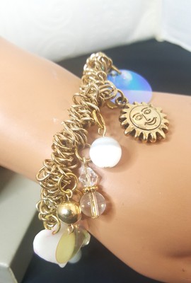 Women's Gold Plated Sun Charm Stretch Bracelet NWOT