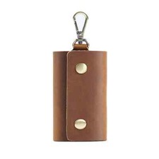 LEATHER Car Key Chain Ring Keys Holder Pouch Case Wallet Organizer Bag Brown