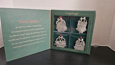 Longaberger 2002 Set of Four Pewter Basket Ornaments #77455