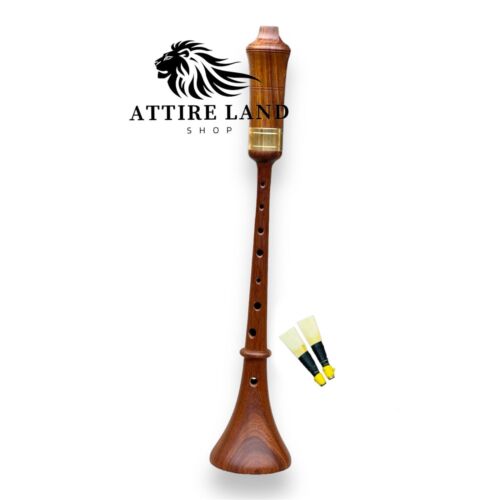German Rosewood RAUSCHPFEIFE In Small Wooden Shawm Instrument With Two Reeds - Afbeelding 1 van 3