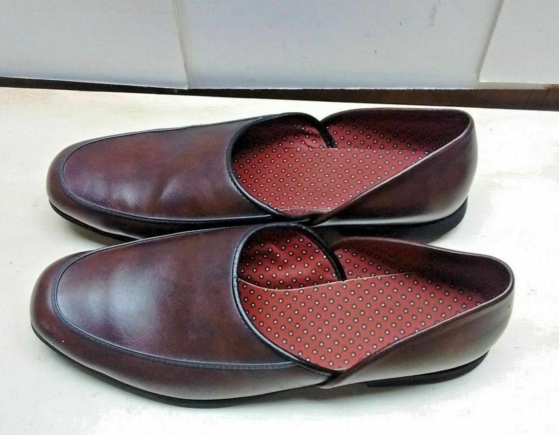 Men's Brown Faux Leather Slip On Indoor Outdoor Moccasin Slipper Shoe 