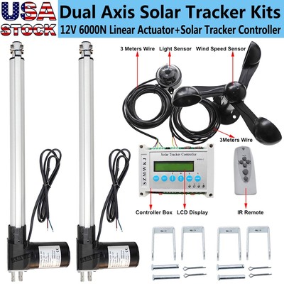 6000N Dual Axis Solar Tracker DC12V 18'' Linear Actuators &Controller &Anemometer