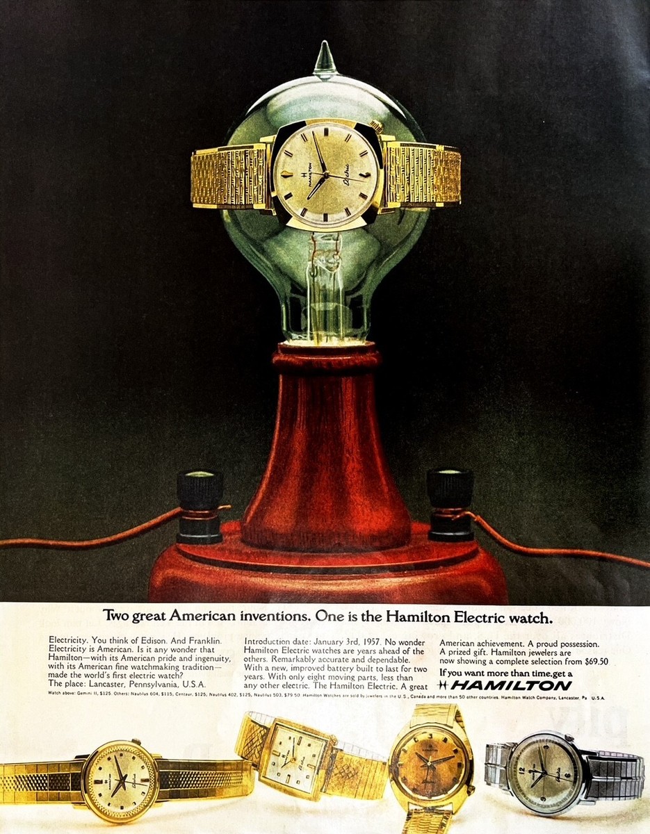 1965 HAMILTON ELECTRIC WATCH Large Vintage Print Ad 1960s Era