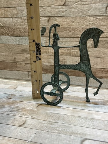 Vtg MCM Mid Century Etruscan Chariot Athena & Owl Brass Sculpture Weinberg Style - Picture 6 of 8