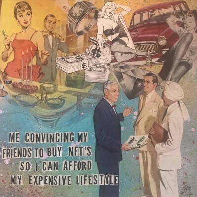 Mixed Media Collage By Pete Reilly THR  Death Before Digital 10 x10 