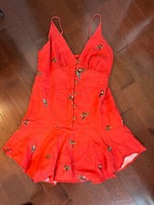 Farm Rio Red Macaw Linen Short Dress Size M