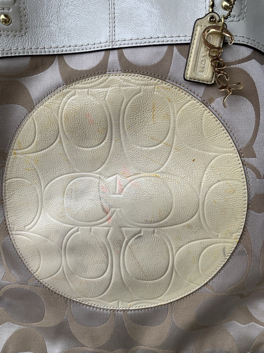 Coach Bag Julia 18335 Signature Laura Shopper Tote White off white