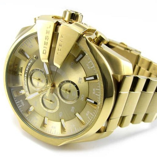NEW GENUINE DIESEL DZ4360 MENS MEGA CHEF YELLOW GOLD STAINLESS STEEL WATCH