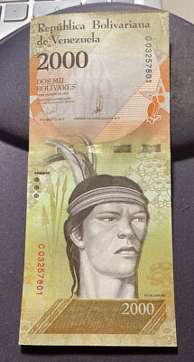 2000 Dos Mil Bolivares Soberano 2016 VENEZUELA Uncirculated Banknote Prefix ''C''
