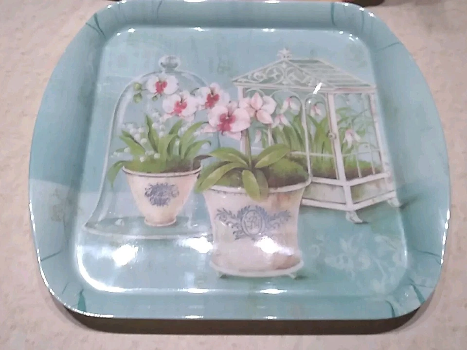 Home Essentials Floral Design Cocktail Plates Lot of 2 Durable Plastic 14" x 11" - Image 2 of 4
