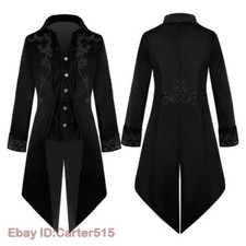 Mens Gothic Tailcoat Long Suit Jacket Tuxedo Victorian Frock Coat Vintage