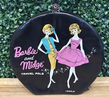Clean 1963 Mattel Barbie Midge Travel Pals Zippered Round Case W/ Handle